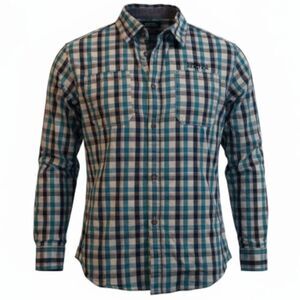 Kenneth Cole Reaction Boys Blue/Green Button Down Long Sleeve Plaid Shirt - XL